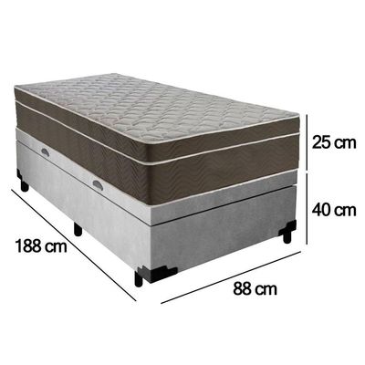 Cama Box Baú Suede Solteiro + Colchão Serene Molas Ensacadas 88x188x69 Cinza