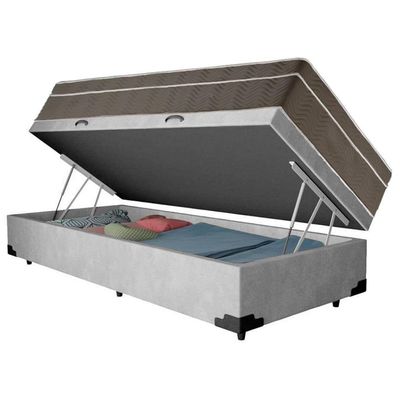 Cama Box Baú Suede Solteiro + Colchão Serene Molas Ensacadas 88x188x69 Cinza