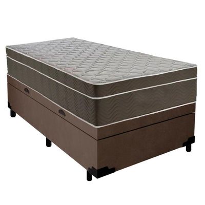 Cama Box Baú Suede Solteiro + Colchão Serene Molas Ensacadas 88x188x69 Cor:marrom