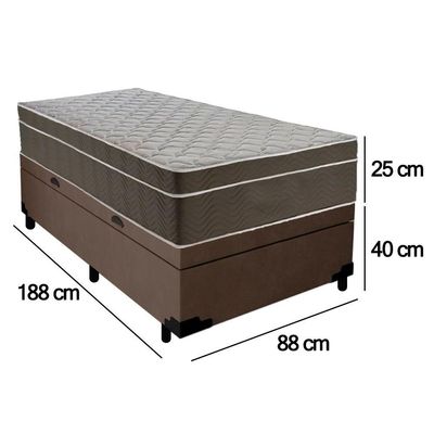 Cama Box Baú Suede Solteiro + Colchão Serene Molas Ensacadas 88x188x69 Cor:marrom