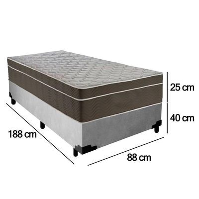 Cama Box Suede Solteiro + Colchão Serene Molas Ensacadas 88x188x65 Cor:cinza
