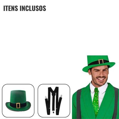 Kit Fantasia São Patrício Masculina 2 Cartolas + Suspensório