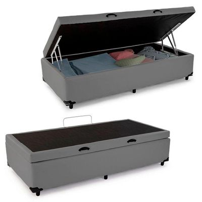 Cama Box Baú Solteiro Sintético + Colchão De Espuma D33 Serene 88cm Cinza