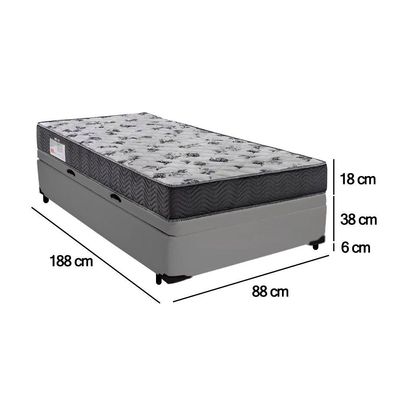 Cama Box Baú Solteiro Sintético + Colchão De Espuma D33 Serene 88cm Cinza