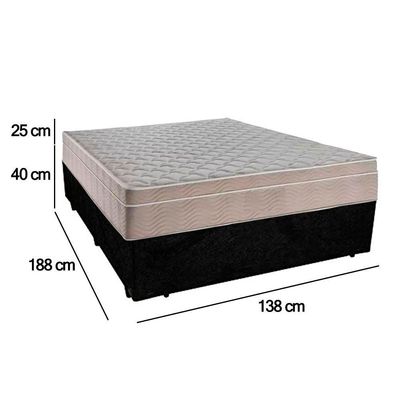 Cama Box Casal Suede + Colchão Serene Molas Ensacadas 138x188x65 Preto
