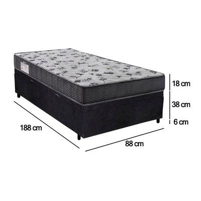 Cama Box Baú Solteiro Suede + Colchão De Espuma D33 Serene 88cm Preto