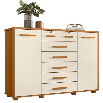 Cômoda Sapateira Grande 7 Gavetas 2 Portas Mdp Mdf Santana Cinamomo Off White