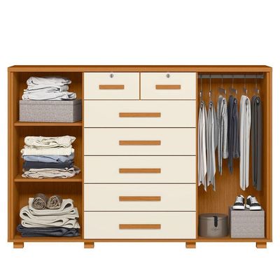 Cômoda Sapateira Grande 7 Gavetas 2 Portas Mdp Mdf Santana Cinamomo Off White