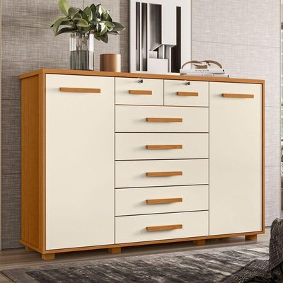 Cômoda Sapateira Grande 7 Gavetas 2 Portas Mdp Mdf Santana Cinamomo Off White