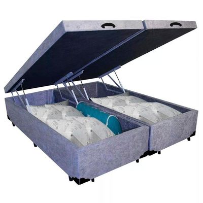 Cama Box Baú Casal Bipartido Suede Serene Cinza 138x188x44