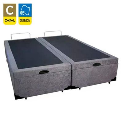 Cama Box Baú Casal Bipartido Suede Serene Cinza 138x188x44