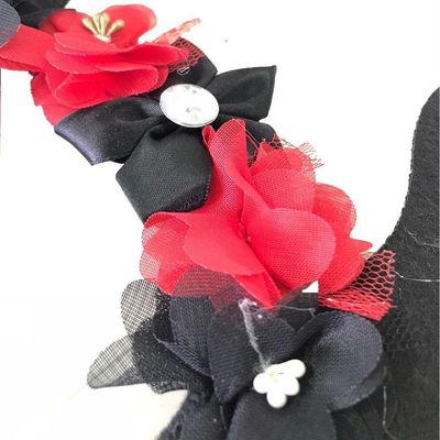 Tiara Diabinha Com Flores Vermelhas E Preto