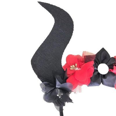 Tiara Diabinha Com Flores Vermelhas E Preto