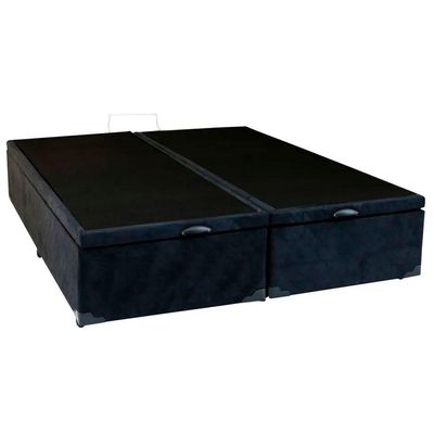 Cama Box Baú Casal Bipartido Suede Serene Preto 138x188x44