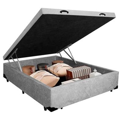 Cama Box Baú Casal Suede Serene Cinza 138x188x44
