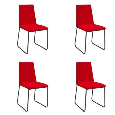 Kit 4 Cadeiras De Jantar Cozinha Industrial Lexa Veludo Élpis Móveis Vermelho Preta
