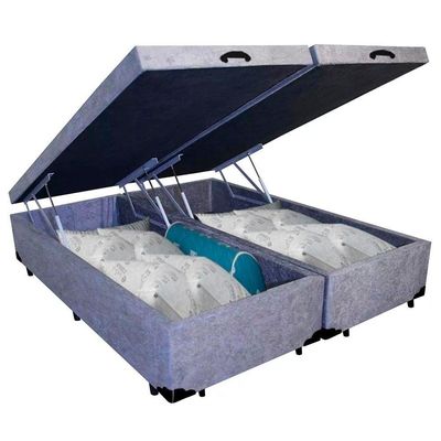 Cama Box Baú King Bipartido Suede Serene Cinza 192x203x44