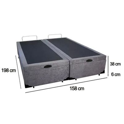 Cama Box Baú Queen Bipartido Suede Serene Cinza 158x198x44