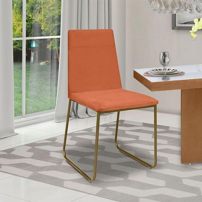 Kit 10 Cadeiras De Jantar Cozinha Industrial Lexa Veludo Élpis Móveis Terracota Dourada
