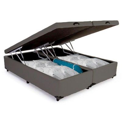 Cama Box Baú Queen Bipartido Sintético Serene Cinza 158x198x44