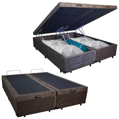 Cama Box Baú Casal Bipartido Suede Serene Marrom 138x188x44