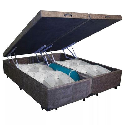 Cama Box Baú Casal Bipartido Suede Serene Marrom 138x188x44