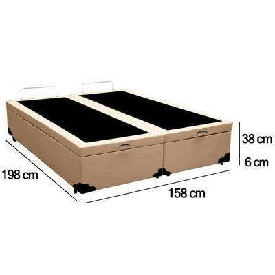 Cama Box Baú Queen Bipartido Sintético Serene Bege 158x198x44