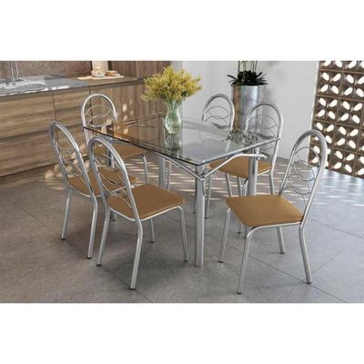 Sala De Jantar Elba Vidro 120cm 6 Cadeiras Holanda Capuccino