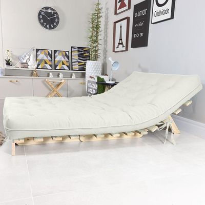 Futon Casal Tokio Sofa Cama Branco Off Acquablock Com Madeira Maciça