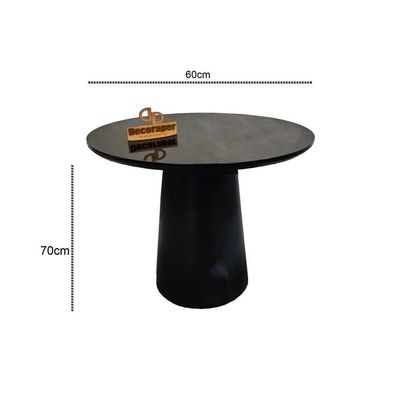 Mesa De Canto Cone Laqueado Com Tampo Vidro 60cm Preto 70cm