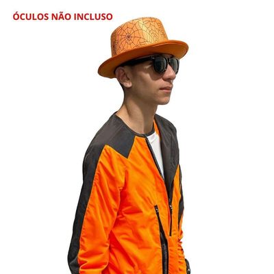 Cartola Laranja Com Teia De Aranha Para Fantasias