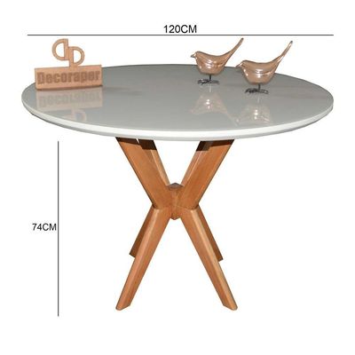 Mesa Jantar Pandora Tampo Redondo Laca Com Vidro 120cm Off White
