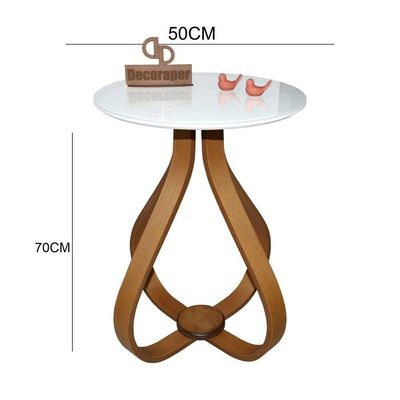 Mesa Lateral Cebola Com Vidro 50cm Branco 70cm