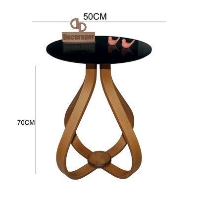 Mesa Lateral Cebola Com Vidro 50cm Preto 70cm