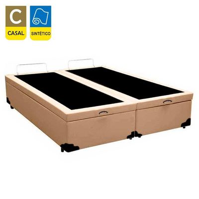 Cama Box Baú Casal Bipartido Sintético Serene Bege 138x188x44