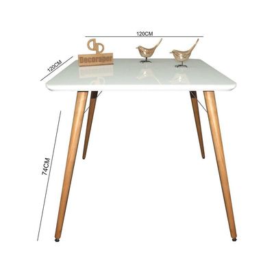 Mesa Jantar Pés Palitos Tampo Quadrado Vidro Laqueado 120cm Branco