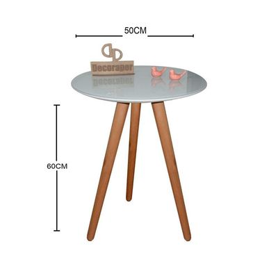 Mesa De Canto Pés Palito Amadeirado Com Tampo Vidro 50cm Off White 60cm