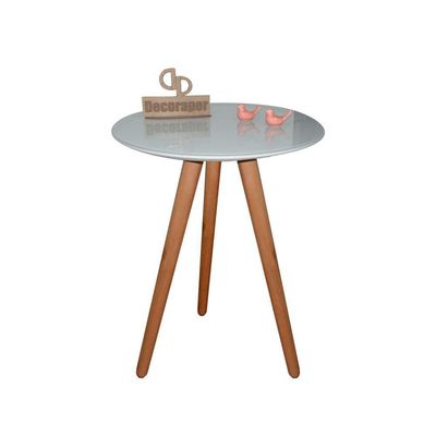 Mesa De Canto Pés Palito Amadeirado Com Tampo Vidro 50cm Off White 60cm
