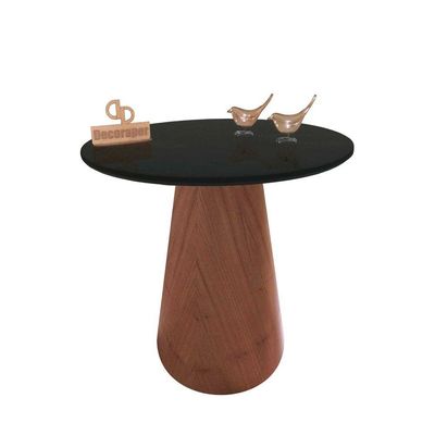 Mesa De Canto Cone Amadeirado Com Tampo Vidro 50cm Preto 70cm