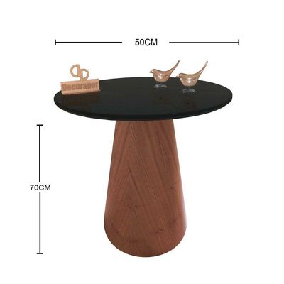 Mesa De Canto Cone Amadeirado Com Tampo Vidro 50cm Preto 70cm