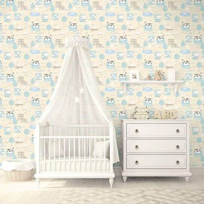 Papel De Parede Fazendinha G78374 Bege E Azul Tiny Tots 2 - G78374