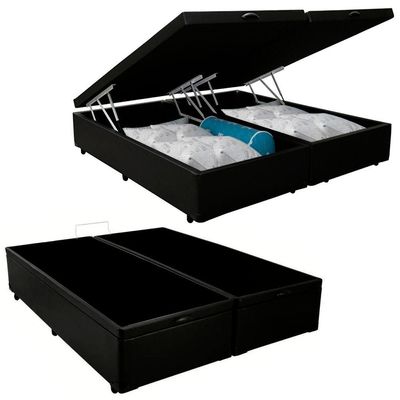 Cama Box Baú Casal Bipartido Sintético Serene Preto 138x188x44