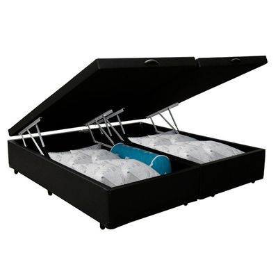 Cama Box Baú Casal Bipartido Sintético Serene Preto 138x188x44