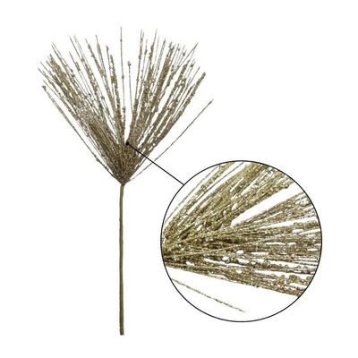 Galho Decorativo Dourado Folhas Glitter Enfeite Natal - 59cm