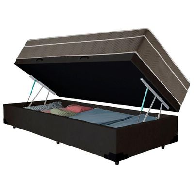 Cama Box Baú Suede Solteiro + Colchão Serene Molas Ensacadas 88x188x69 Preto