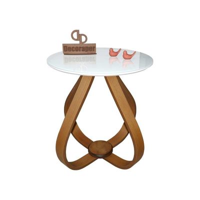 Mesa Lateral Cebola Com Vidro 50cm Branco 50cm