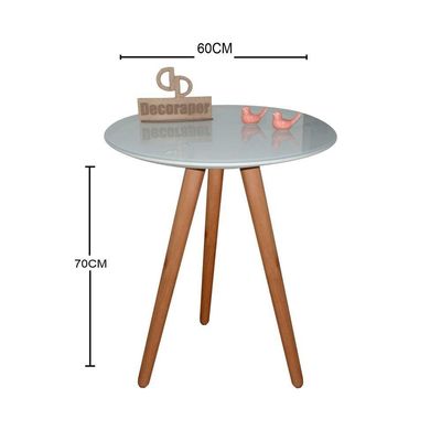 Mesa De Canto Pés Palito Amadeirado Com Tampo Vidro 60cm Off White 70cm