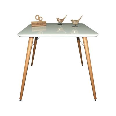Mesa Jantar Pés Palitos Tampo Quadrado Vidro Laqueado 90cm Off White