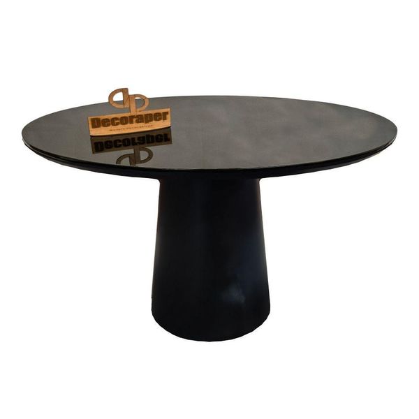 Mesa Jantar Cone Laqueado Tampo Redondo Laca Com Vidro 120cm Preto