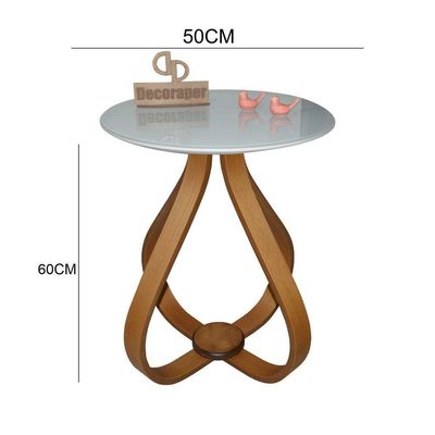 Mesa Lateral Cebola Com Vidro 50cm Off White 60cm